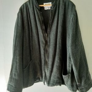 Flax Women's Size L 100% Linen Green Textured Zip-Up Cardigan Sweater Jacket